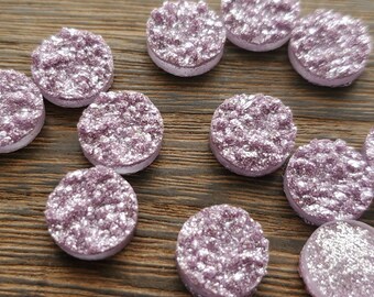 Lavender 12mm glitter Faux Druzy Cabochons 10 pcs l Earring making jewelry supplies, Round resin bezel Cabochon DIY