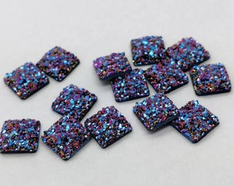 Purple rainbow 10x10mm flat faux druzy square Cabochons 10pcs l Earring making jewelry supplies, Resin square Cabochon DIY supply