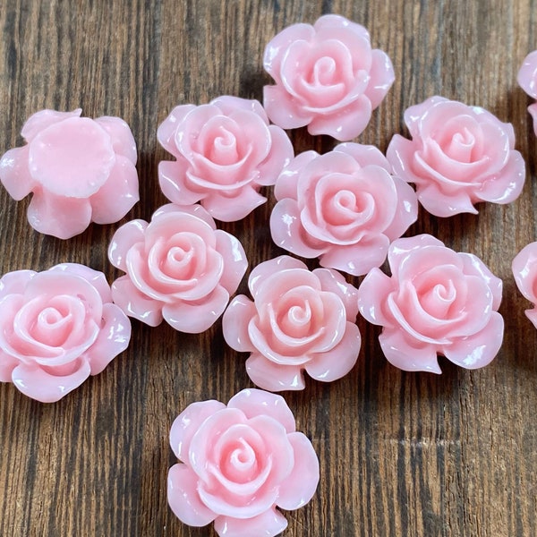 Pink 15mm glossy rose flower resin Cabochons 10pcs l Earring making jewelry supplies, Resin flower Cabochon DIY supplies