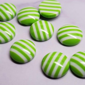 Green and white stripe 12mm resin Cabochons - 10 pcs l Earring making jewelry supplies