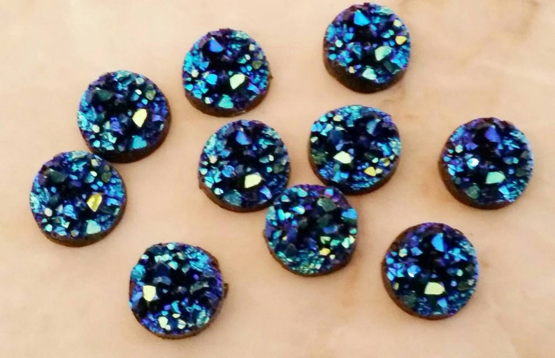 Ocean blue 10mm chunky faux druzy Cabochons 10pcs