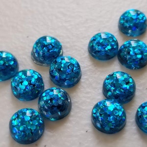 Aqua glitter 8.3mm resin cabochons- 10pcs l Earring making jewelry supplies, Resin glitter round Cabochon DIY supplies
