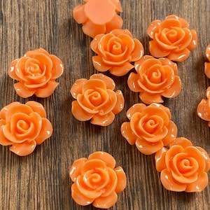 Orange Resin Rose Cabochons: 15mm Flower, Earring Making (10pcs)