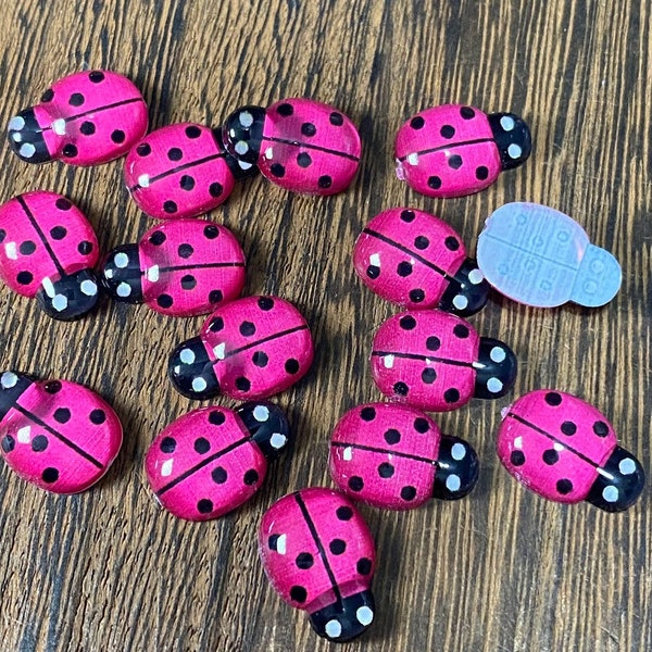 Magenta and black lady bug 13x9mm Resin Cabochons - 10 pcs l Earring making jewelry supplies