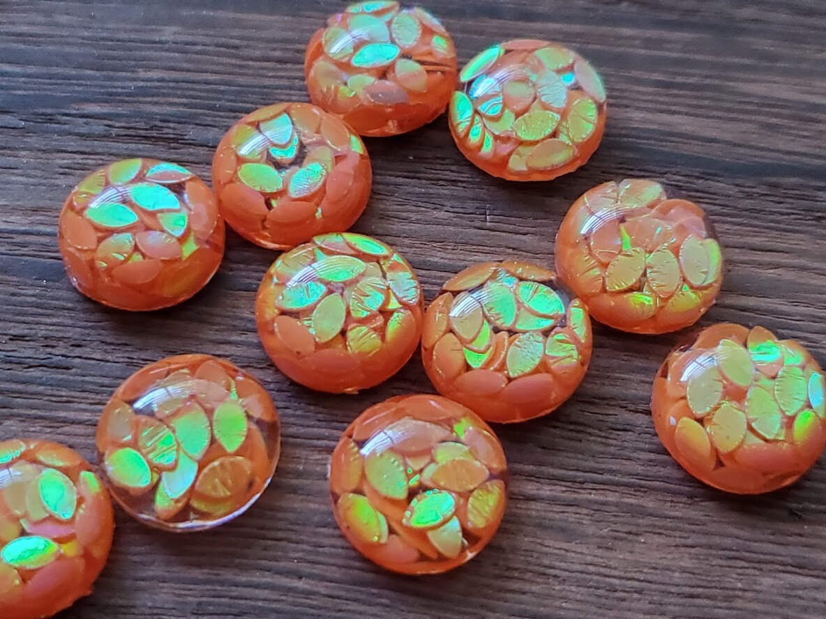 Holographic Orange Petal Glitter 12mm Resin Cabochons- 10pcs