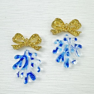 Coquette coral bow Earring blanks 4pcs vaca Findings, preppy Acrylic Earring Pendants, summer Blank Components, Jewelry Supplies