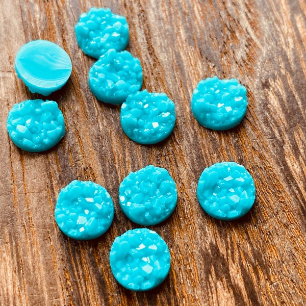 Turquoise 8mm chunky faux druzy Cabochons 10pcs l Earring making Jewelry supplies, Round resin bezel Cabochon DIY supplies