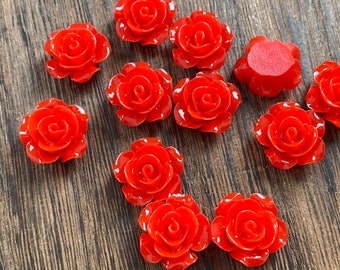 Red 15mm glossy rose flower resin Cabochons 10pcs l Earring making jewelry supplies, Resin flower Cabochon DIY supplies