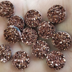 Metallic Copper Resin Druzy Cabochons: 14mm Round, Earring Making Supplies (8 pcs)