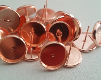 Rose gold 12 mm tray cabochon earring setting 10pcs Earring making jewelry supplies, Bezel cabochon stud setting DIY supply