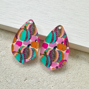 Leopard Pumpkin Acrylic Earring Blanks: Fall Jewelry Making - 4 pc