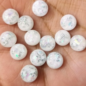 White silver leaf Opal Dome 8.3mm Resin Cabochons - 10 pcs