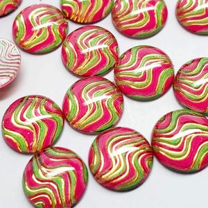 Wave Resin Cabochons: Pink, Green, and Gold Jewelry Supplies (10pcs)