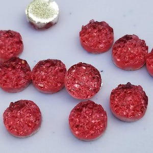 Raspberry Red Faux Druzy Cabochons: 8mm Resin Bezels (10pcs)