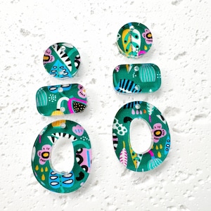 Artsy Abstract Floral Print Acrylic Earring Blanks: Modern Jewelry Components (6pcs)