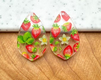 Strawberry Print Acrylic Earring Blanks: DIY Jewelry Pendants (4pcs)
