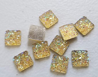 Ab champagne 10x10mm flat faux druzy square Cabochons 10pcs l Earring making jewelry supplies, Resin square Cabochon DIY supply