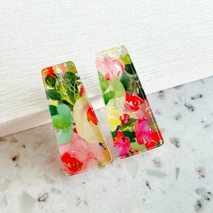 Yellow pink blue floral cluster print Earring blanks -4pcs l Plexi Earring Findings, Acrylic Earring Pendants, Blanks, DIY Jewelry Supplies