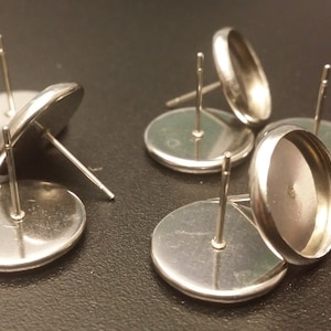 Stainless steel 12mm tray cabochon earring setting 8pcs  Earring making jewelry supplies, Bezel cabochon stud setting DIY supply