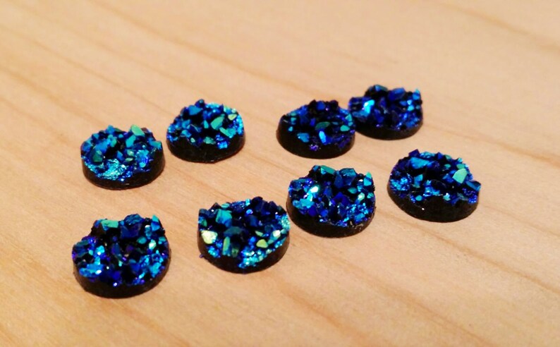 Ocean blue 10mm chunky faux druzy Cabochons 10pcs