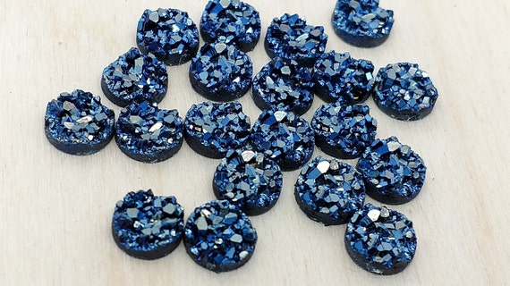 Metallic Ice Blue 8mm Chunky Faux Druzy Cabochons 10pcs L Earring