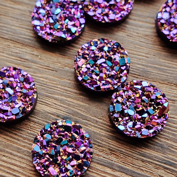 Metallic Magenta blue purple gold 12mm Faux quartz Druzy Cabochons 10pcs l Earring making jewelry supplies, Round resin bezel Cabochon DIY