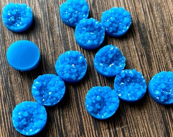 Sky Blue Resin geode Druzy Cabochons: 10mm Round DIY Supplies (10pcs)