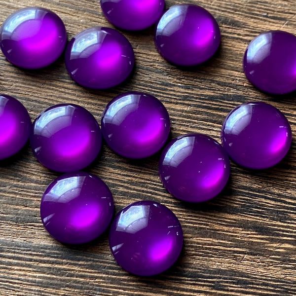 Deep purple faux cat eye 12mm resin cabochons - 10 pcs l Earring making jewelry supplies