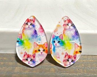 Watercolor kitten / cat print Earring blanks -4pcs l Plexi Earring Findings, Acrylic Earring Pendants, Blank Components, DIY