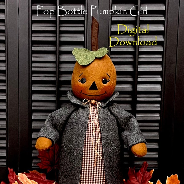 PDF Pop Bottle Pumpkin Doll Tutorial, Instant Download