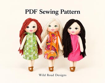 Cloth Doll Sewing Pattern PDF – Rag Doll with Yarn Hair & Face Template