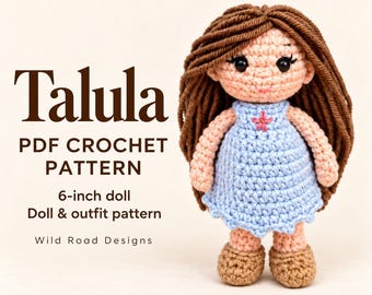 Talula Crochet Doll Pattern PDF – 6-Inch Amigurumi Doll with Removable Dress, Panties and Shoes