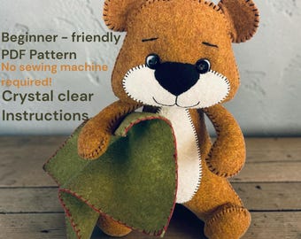 Naaipatroon voor een vilten teddybeer (PDF) | Eenvoudig voor beginners | Geen naaimachine nodig | Direct downloaden