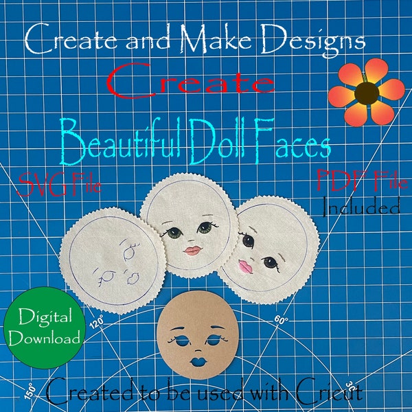 PDF Doll Face template, SVG File included, Instant Download