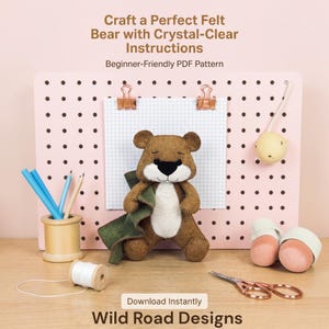 Felt Teddy Bear Sewing Pattern PDF | Easy Beginner | No Sewing Machine Required | Instant Download