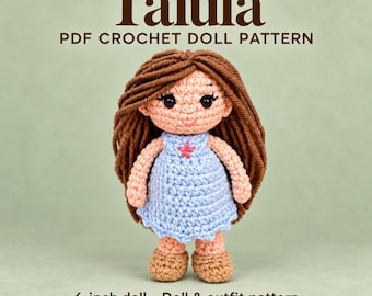Talula Crochet Doll Pattern PDF – 6-Inch Amigurumi Doll with Removable Dress, Panties and Shoes