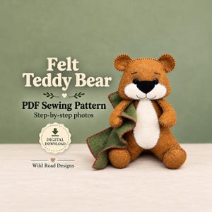 Patron PDF facile de couture d'un ours en feutrine avec couverture et tutoriel photo de couture à la main