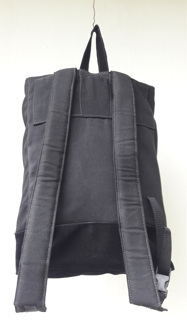 Black Backpack Vaxed Canvas Anniversary Gift for Women or Man,College Bag Black Leather Gift Present