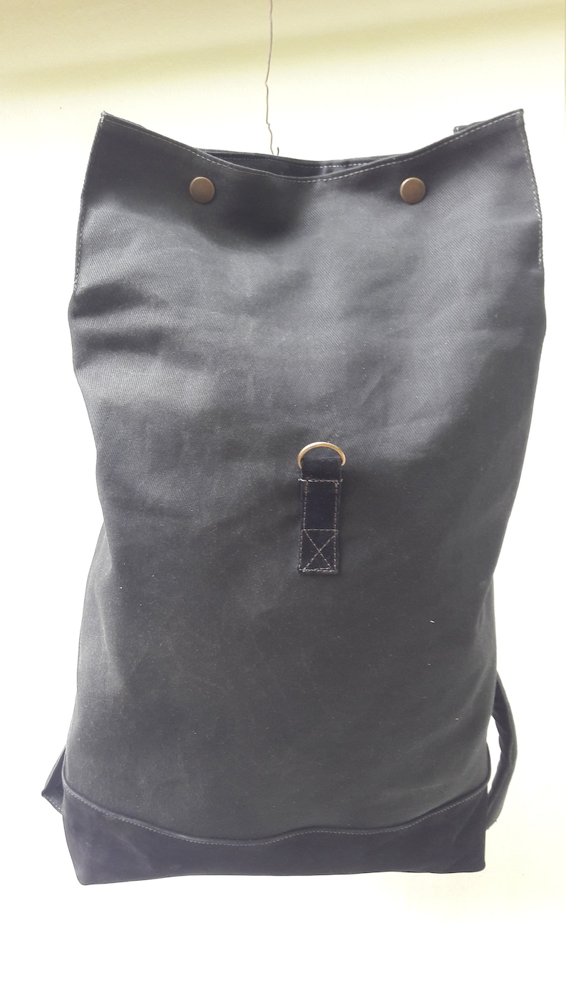 Black Backpack Vaxed Canvas Anniversary Gift for Women or Man,College Bag Black Leather Gift Present