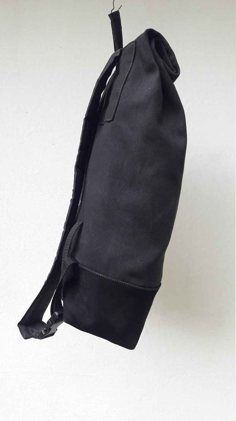 Black Backpack Vaxed Canvas Anniversary Gift for Women or Man,College Bag Black Leather Gift Present