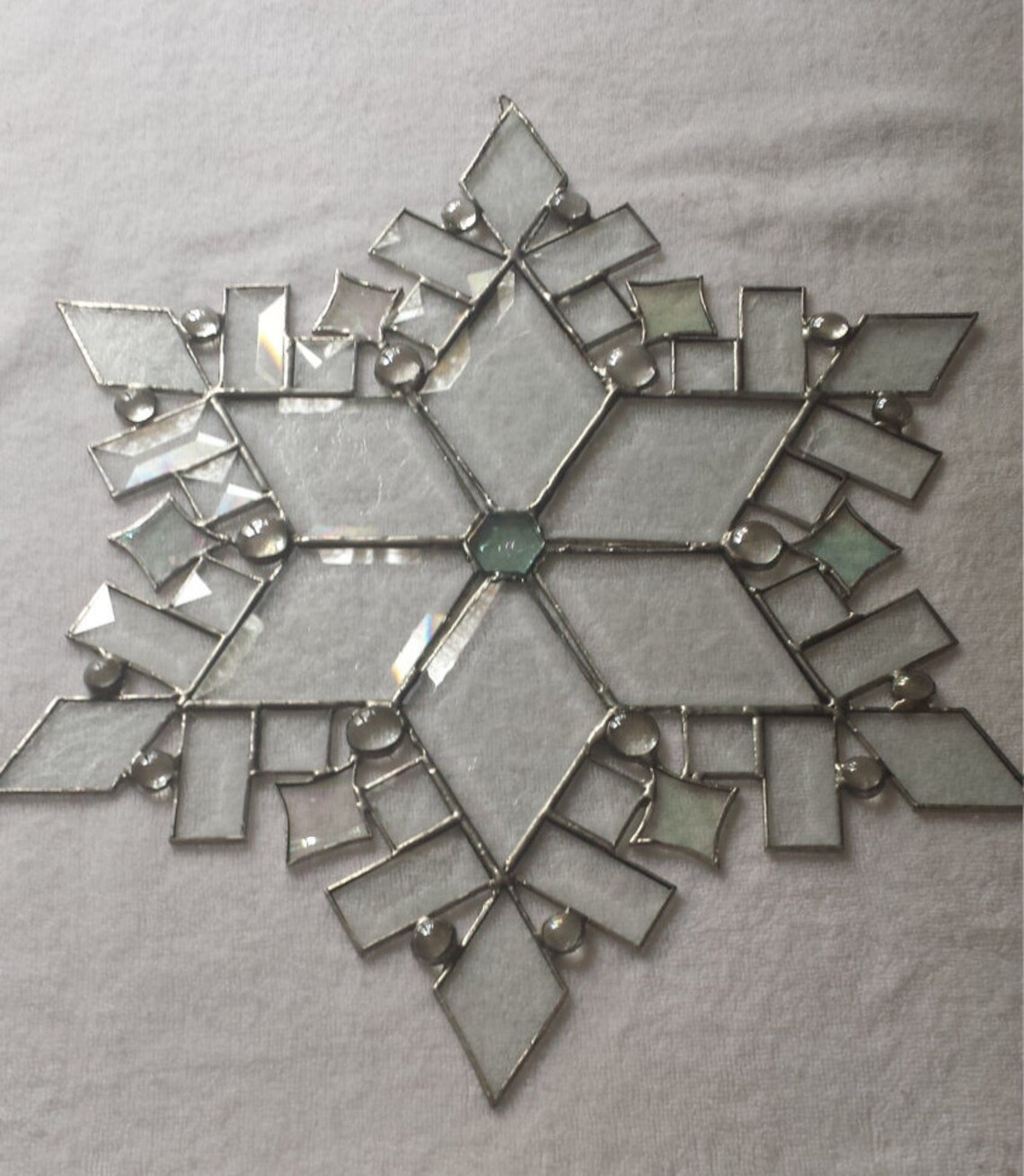 Stained Glass Beveled Snowflake Large Etsy