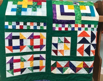 Quilt of Many Colors, Handmade Quilt, Primary Colors Pieced Quilt, Cotton Quilt, Bright Colored Quilt