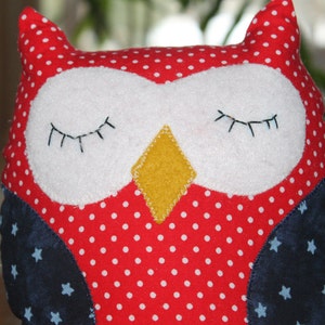 Owl, Red White and Blue Owl, Patriotic Owl,  Stuffed Plush Owl, Nursery Decor, Home Decor, Party Favors, Owl Pillow, July 4 Decor