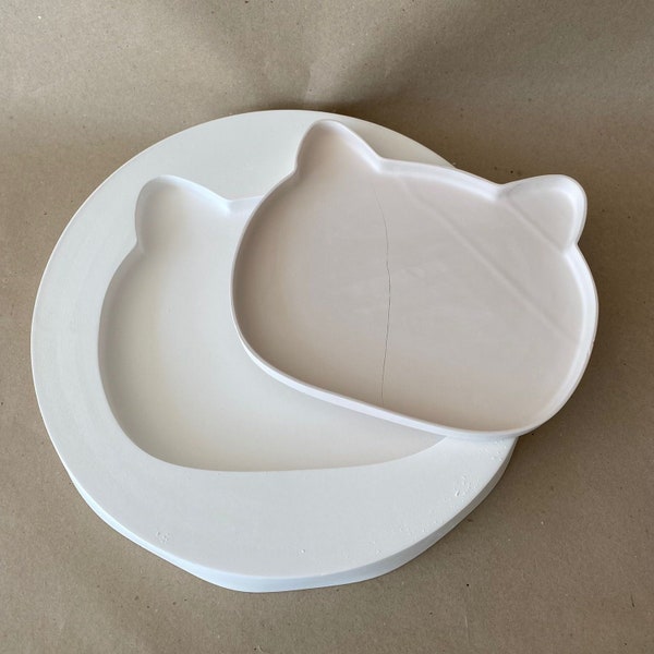 Plaster Mold for Kitty Cat Shaped Plate, Slip Casting, Plaster Ceramic Mold, EKA06