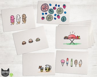 Linocut Handmade Cute Food Note Cards Coffee /& Donuts Block Print Blank Greeting Card Set