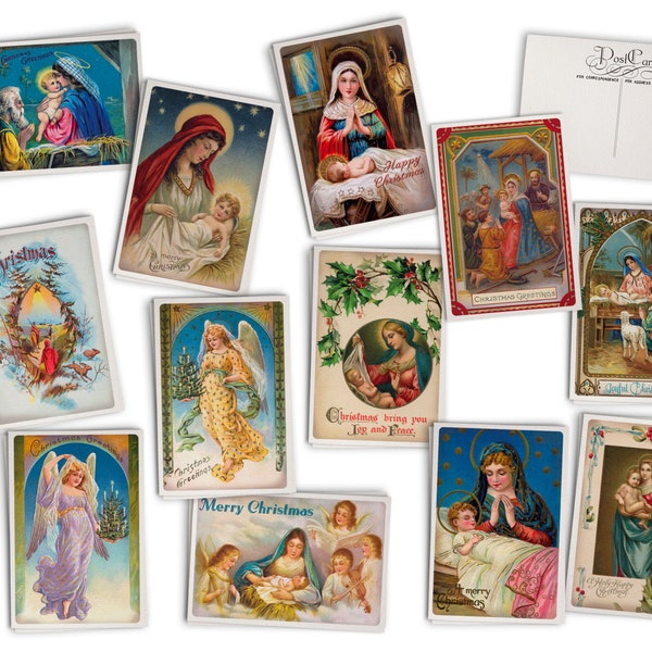 Jesus & Angels Vintage Style Christmas Postcards - 24 Retro Style Religious Christmas Illustration Postcards