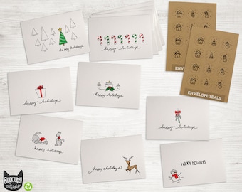 Happy Holidays Greeting Cards Collection - 24 Cards with Envelopes & Seal Stickers