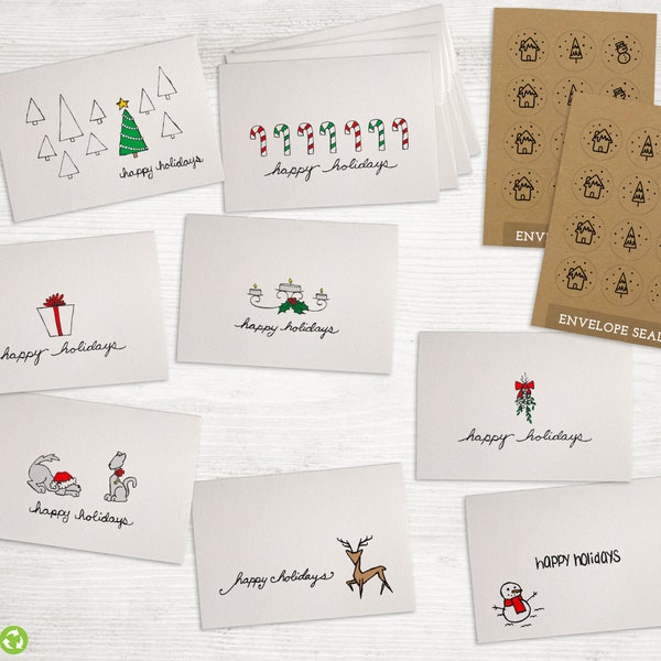 Happy Holidays Greeting Cards Collection - 24 Cards with Envelopes & Seal Stickers