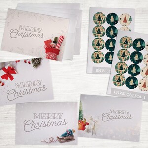 Holiday Decor Christmas Cards Collection - 24 Holiday Cards with Envelopes and Colorful Seal Stickers