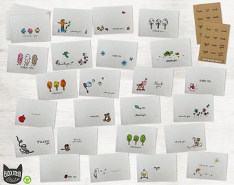 All Occasion Thank You Cards Assortment - 24 Set Variety Pack - 100% Recycled Cards and Envelopes with Seal Stickers